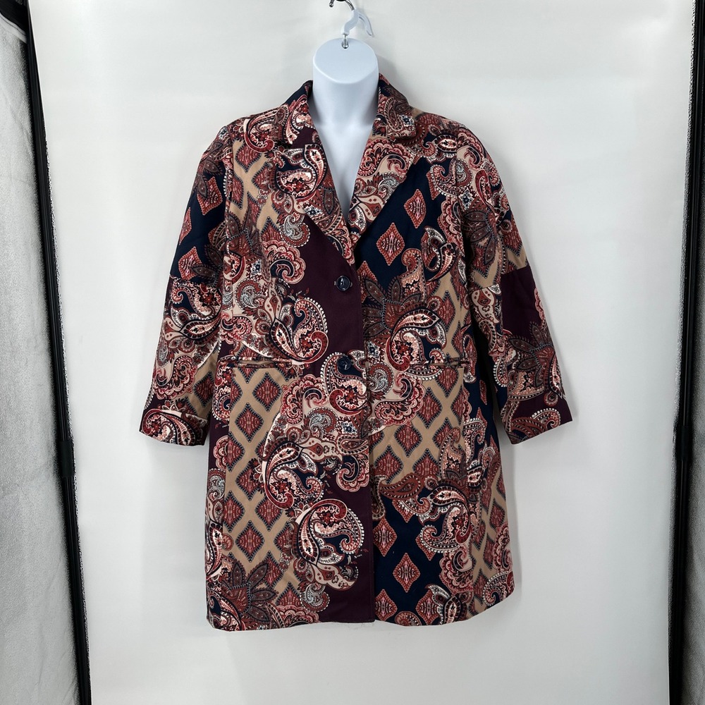 Chicos Paisley Patchwork‎ Jacket size 3P / 16-18P Coat Boho Retro Mid Length